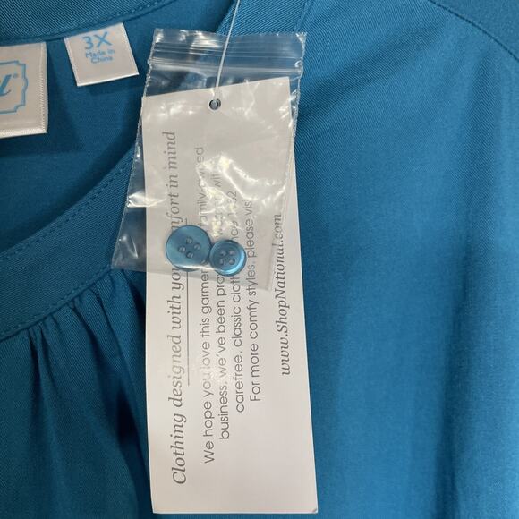 National Since 1952 Women 3X Lightweight Blouse - 1/4 Button - Long SLV Blue NWT - Picture 3 of 8